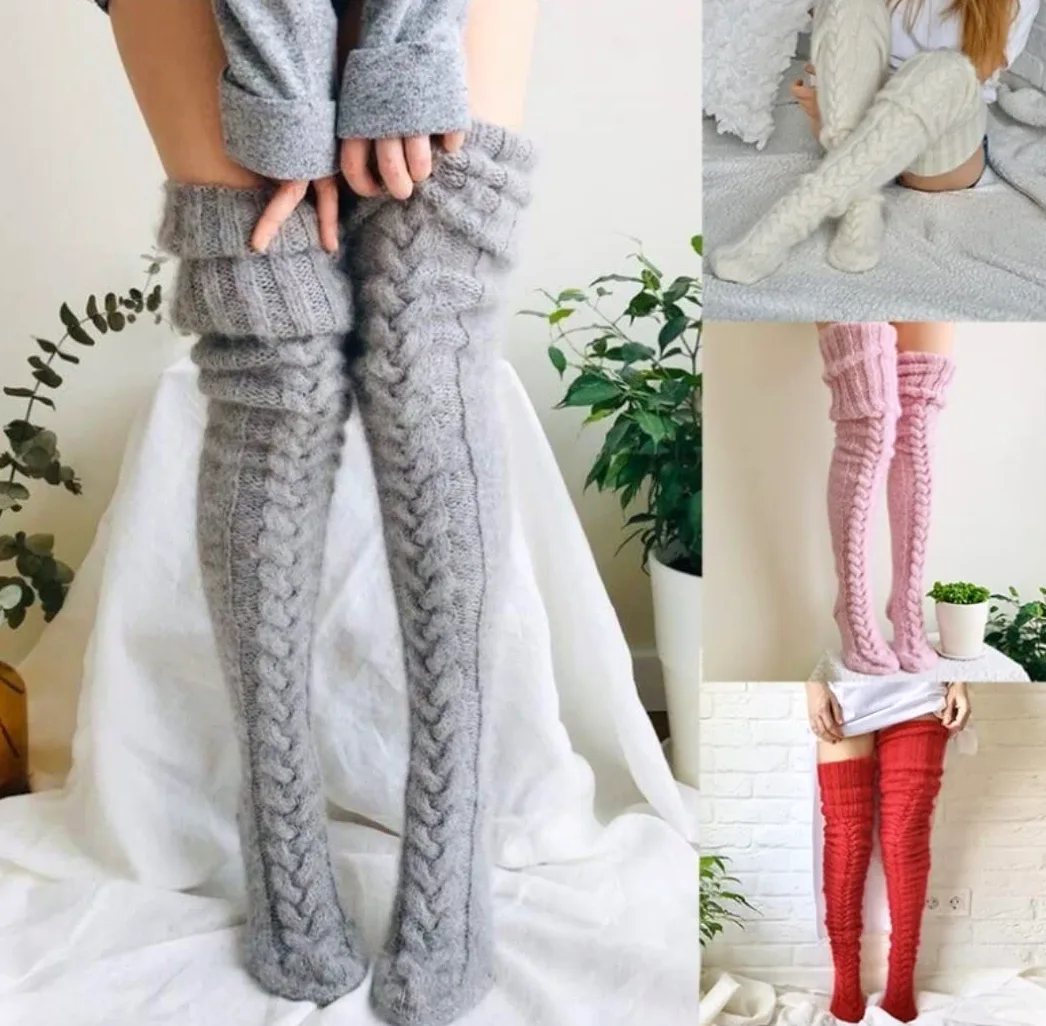 Calcetines Térmicos Calcetines Altos Hasta El Muslo Extra Largos Para Mujer Tejido De Cable Térmico Elegante Calcetines Sobre La Rodilla Funky Warm Soft Calcetines Invierno