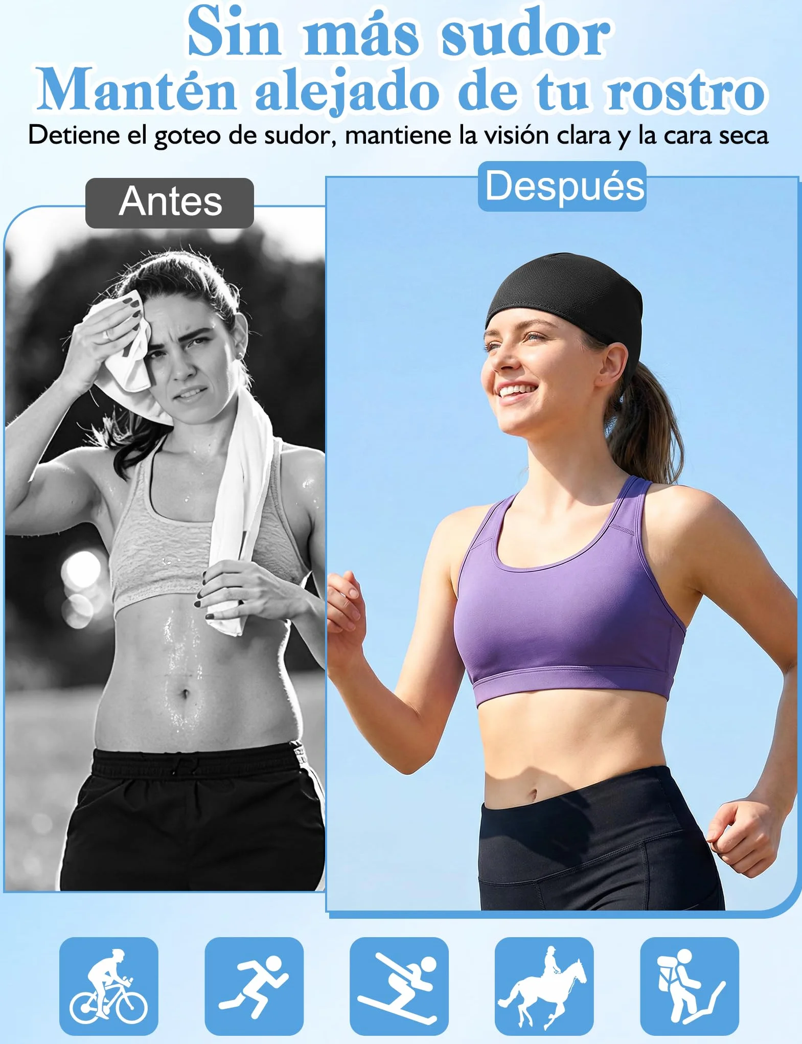 Becellen 2 Piezas Gorros Ciclismo Bajo Casco Verano, Sotocasco Bici Transpirable Multifuncional para Mujer Deporte