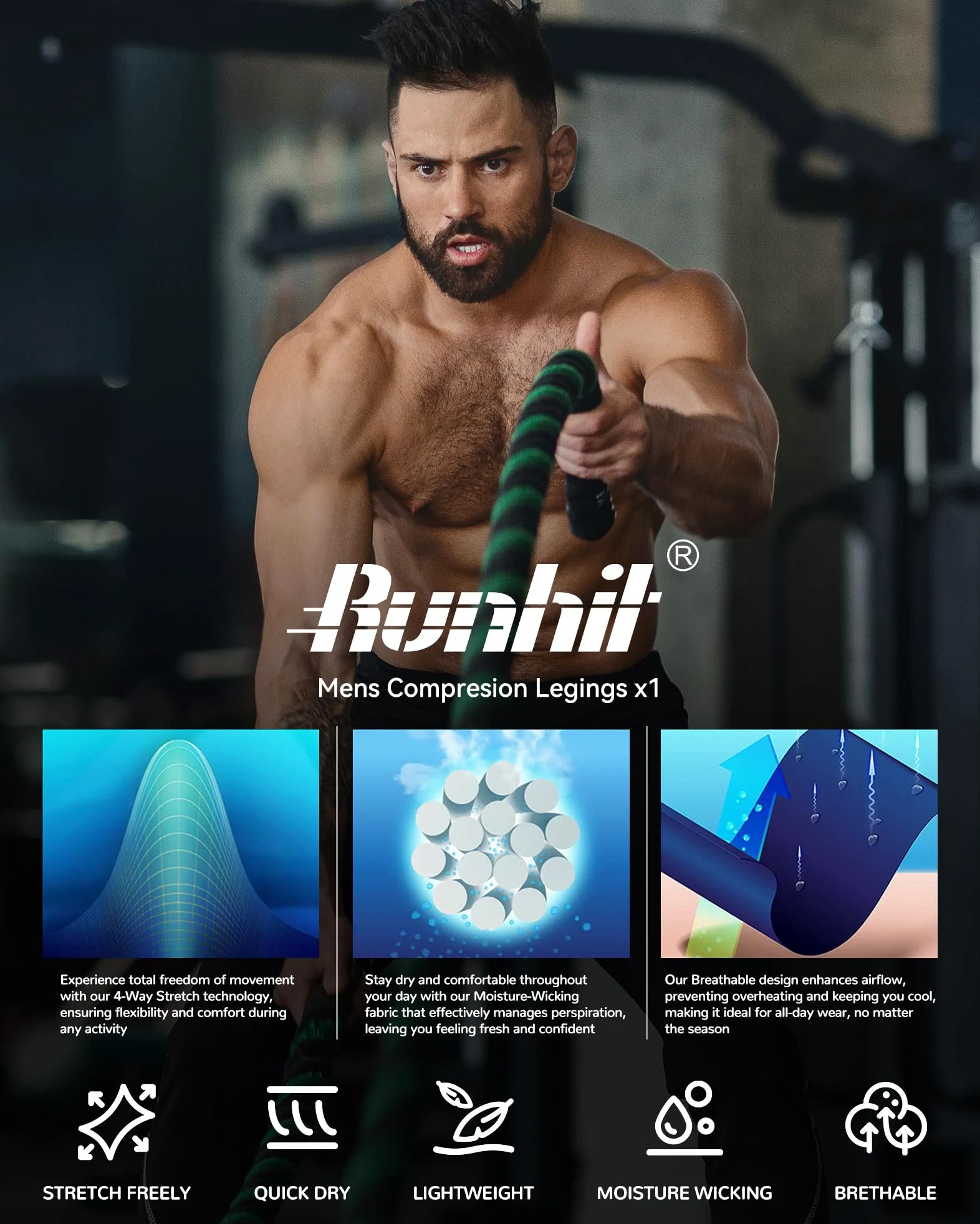 Runhit Compression Pants Men Leggings para Hombre