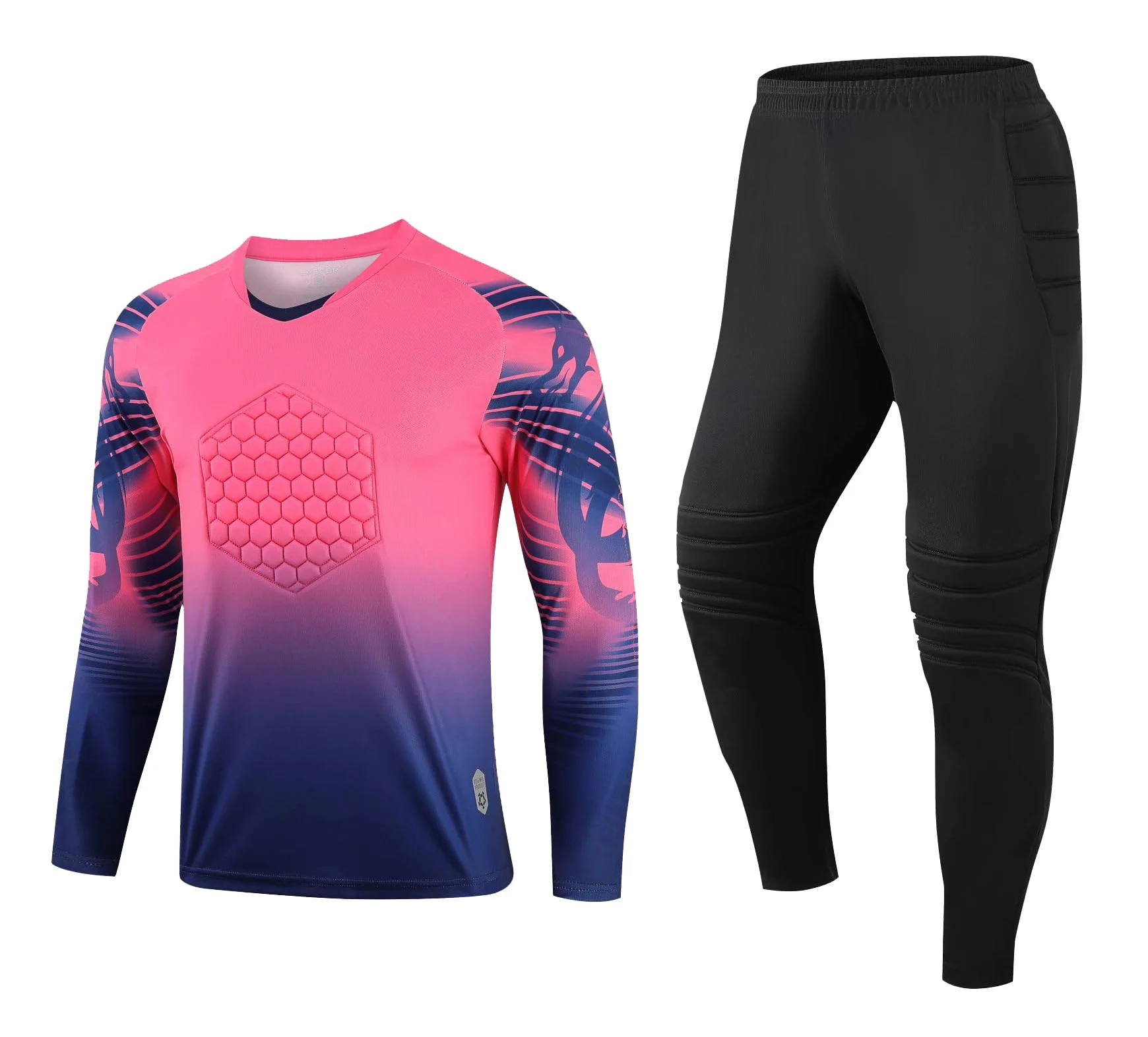 Conjunto de portero de balonmano y fútbol, camiseta de portero transpirable con almohadilla protectora para adultos y niños, pantalones de portero acolchados