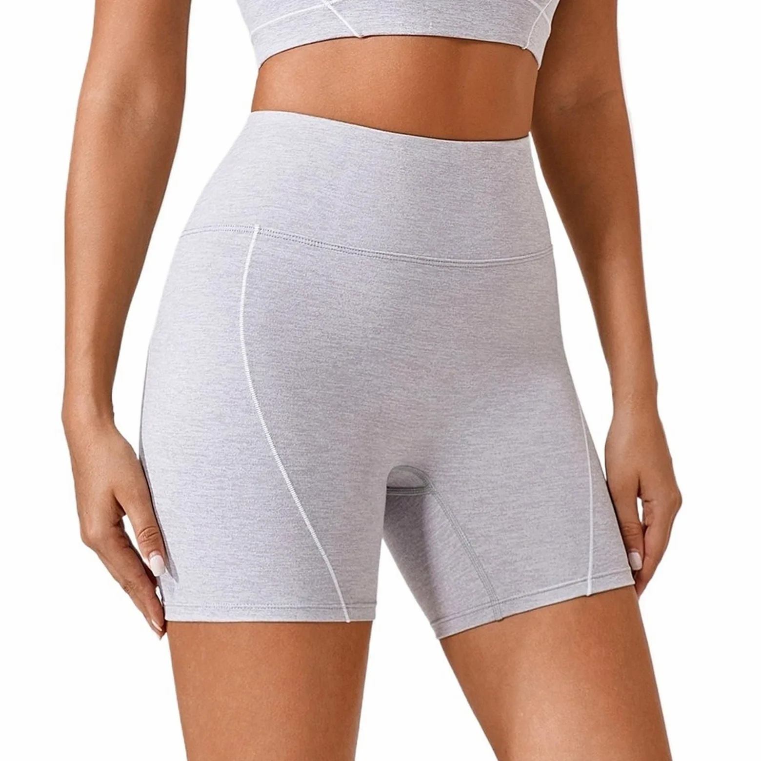 Pantalones Cortos Deportivos de Cintura Alta for Mujer, for Yoga, Corte Ajustado, con Bloqueo de Color, for Gimnasio, Correr, de Nailon elástico Alto.