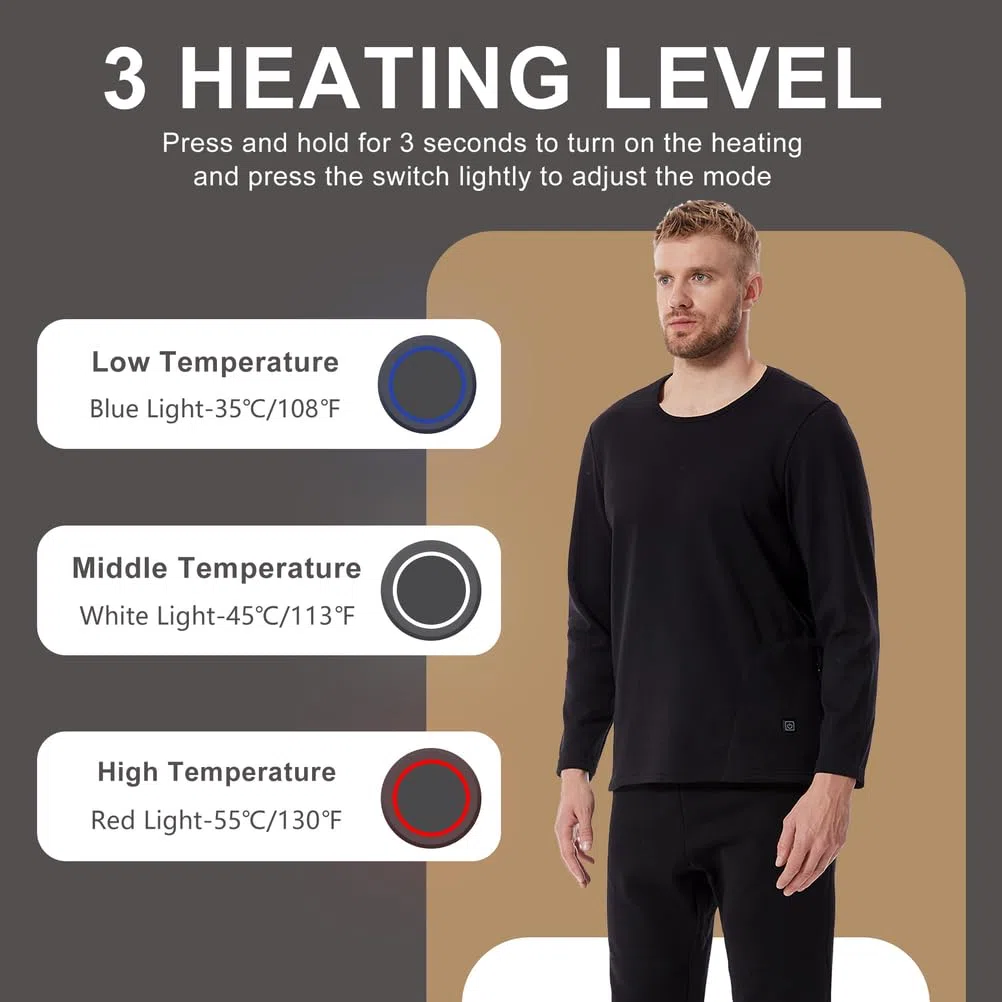 Ropa Interior Térmica Calefactable para Hombres, Conjunto De Pantalones Largos Eléctricos con 52 Zonas De Calefacción, Camiseta Y Pantalones como Capa Base Calefactable