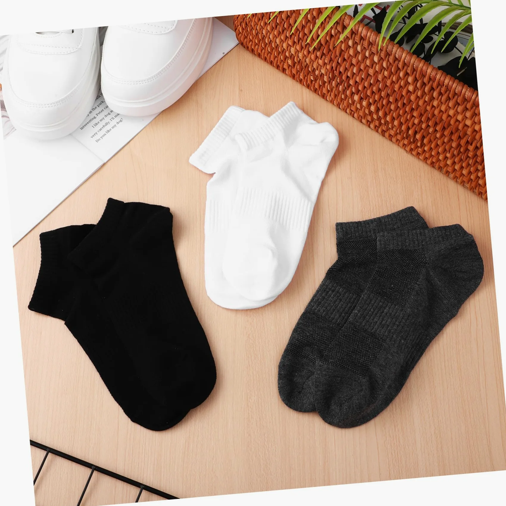 9 pares Calcetines Hombre Tobilleros Transpirables Algodón Soporte Elástico para Running Deportes Negro Gris