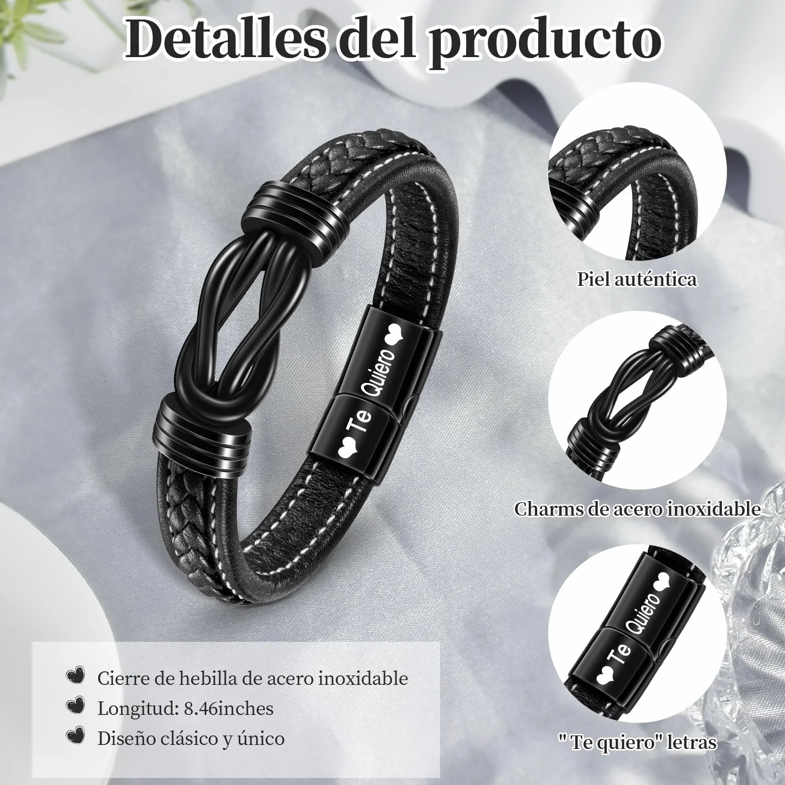 YELUWA Dia Del Padre Regalos, Pulsera Hombre, Regalos Para El Marido Los Hombres De Acero Inoxidable Pulsera De Cuero Trenzado Cumpleaños, Aniversario, Día De San Valentín, Regalo De Cumpleaños