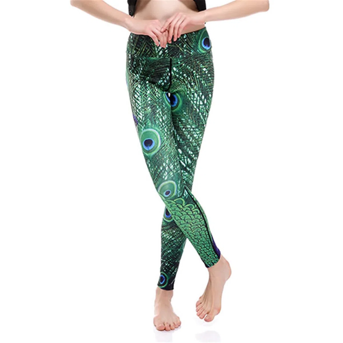 Leggins Mujer Fitness Mallas Deportivo Pilates, Pavo de pavo real Impresiones de plumas Leggings Longitud de tobillo Levantamiento de culo Pantalones de yoga Pantalones deportivos flacos Seco rápido F