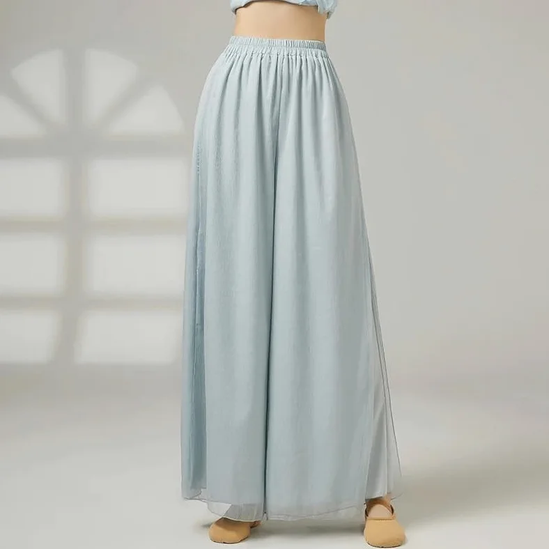 Pantalones de Baile Modernos de Pierna Ancha de Doble Capa for Mujer, Pantalones Sueltos fluidos de poliéster, Traje de Baile for Adultos