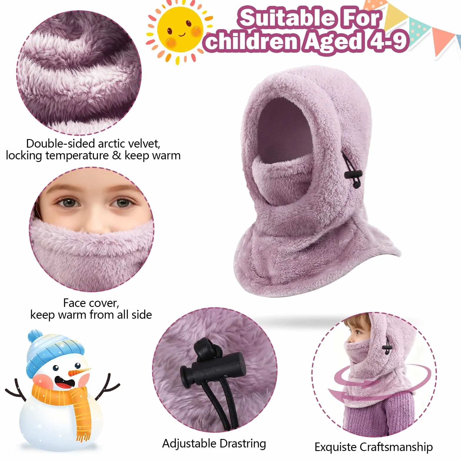 Pasamontañas Térmico Invierno Niños 3-9 Multifuncional Ajustable Máscara Esquí Ciclismo Gorro Forro Polar Cálido Cuello