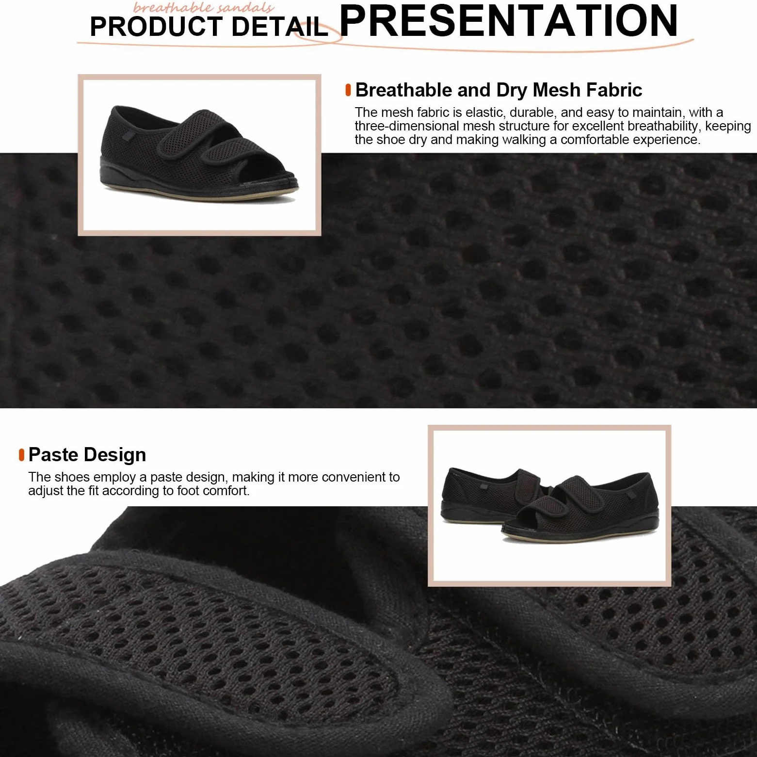 Zapatos Diabéticos para Mujeres Zapatillas Pies Diabéticos para Mujer Ajustable Zapatos Ortopédicos Anchos Especiales para Pies Hinchados Antideslizante Zapatillas Planas Black 38