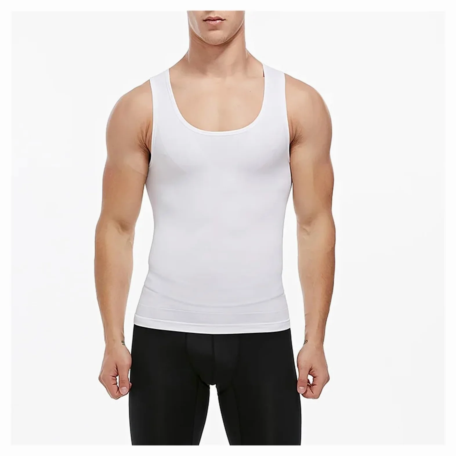 Camiseta Reductora Hombre Camiseta de compresión for Hombre Adelgazante Moldeador de Cuerpo for Ocultar Moobs Camisetas sin Mangas for Entrenamiento Camisetas Interiores(2PCS,XXL)