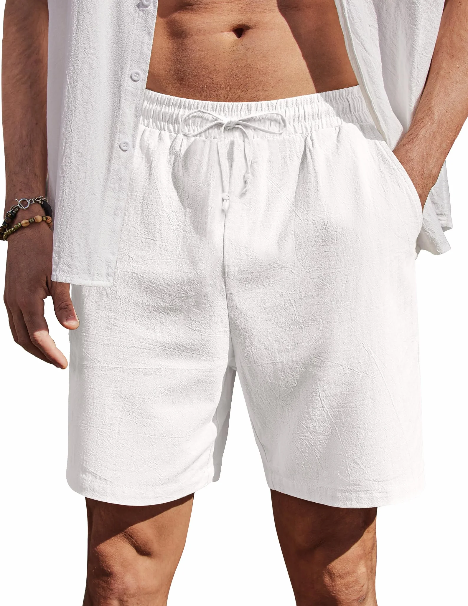 COOFANDY Pantalón Corto para Hombre de Verano Algodón con Cintura Elástica Pantalón Playa Vacaciones Casual Shorts con Bolsillos
