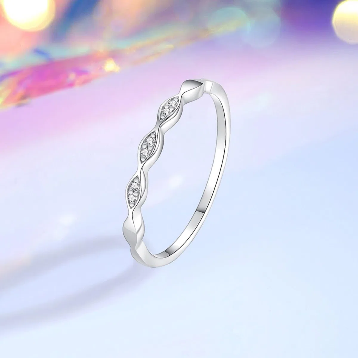 Anillos Mujer Pulgar, Anillo de dedo Mujer Vintage Patrón Ondulado con Diamante Redondo Oro Blanco Platino 950 Tamaño 62 (19.7)