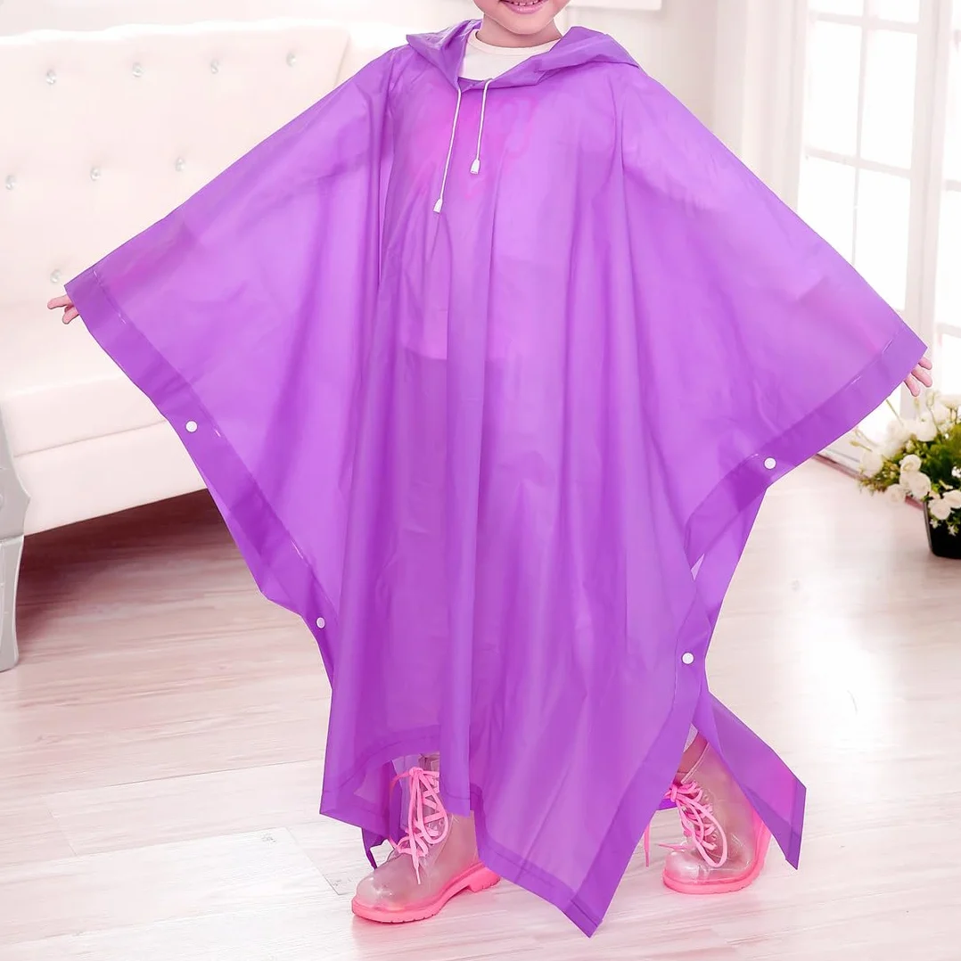 Poncho Impermeable Niños, Espesar Reutilizable EVA Chubasquero con Capucha y Botones para Niño Niña, Infantiles Traje de Liuvia con Capucha y Botón para Escuela Senderismo Ciclismo Viajes