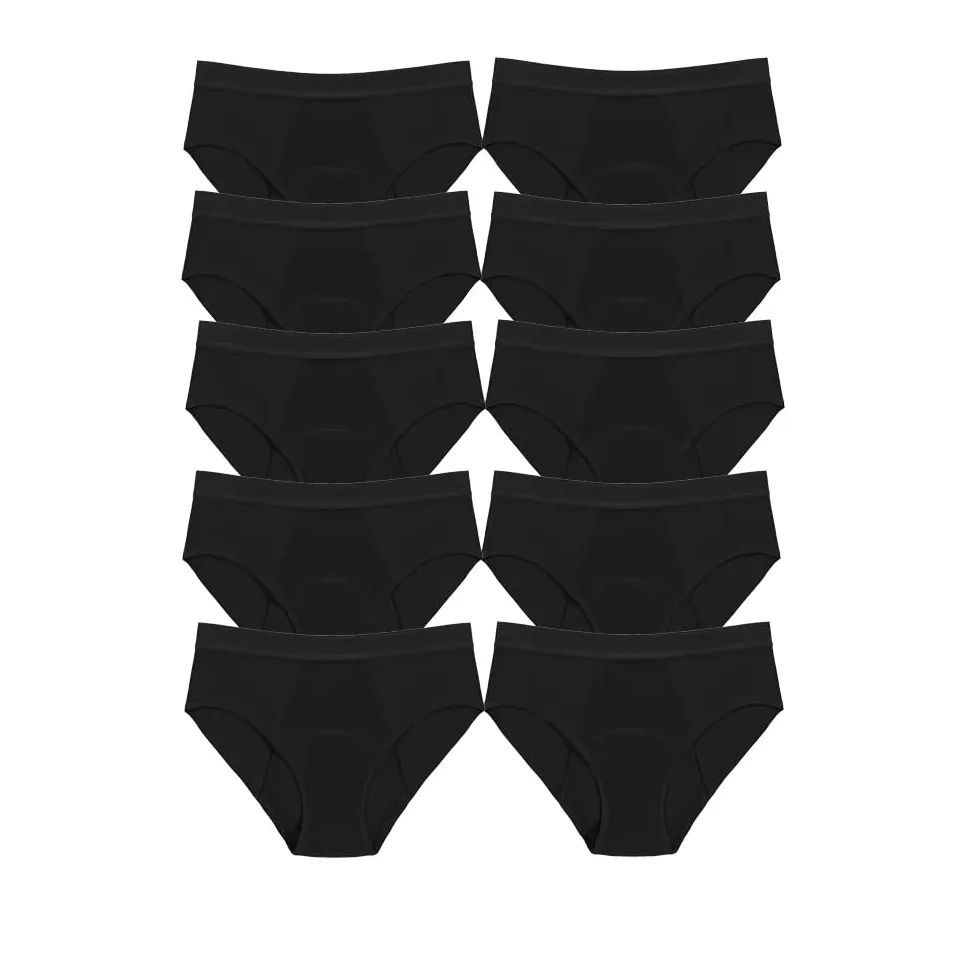 10 Piezas de Bragas de Algodón para Mujer Bragas Absorbentes de Flujo Abundante Protección Adicional Ropa Interior deportiva Protectora Bragas Estilo Hipster Bragas Suaves Color Negro S