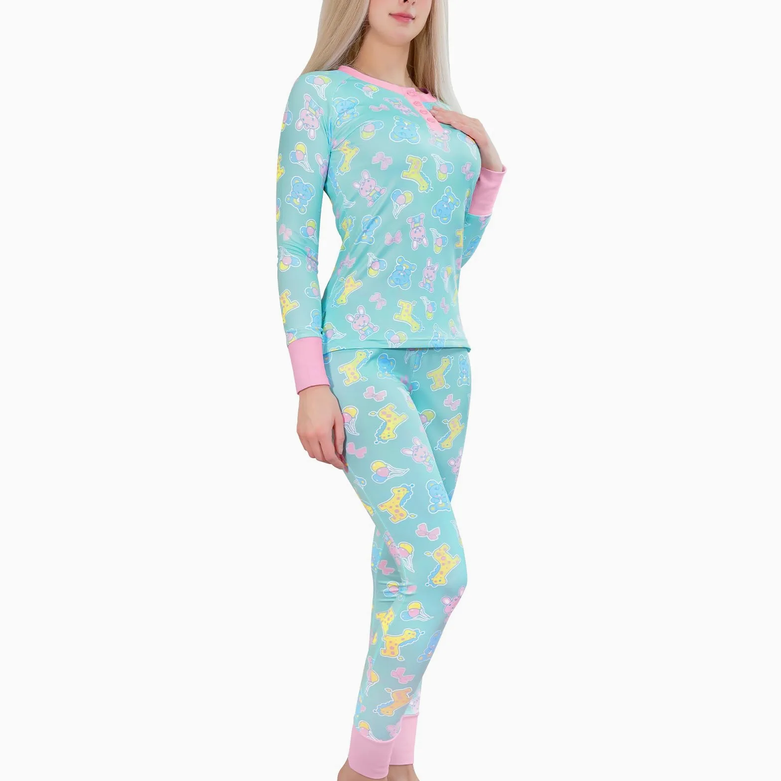 LittleForBig Dos Piezas Set de Pijama de Manga Larga para Mujer - Sedoso Suave, Cómodo Elástico y Transpirable Baby Parade Temática Ropa de Dormir
