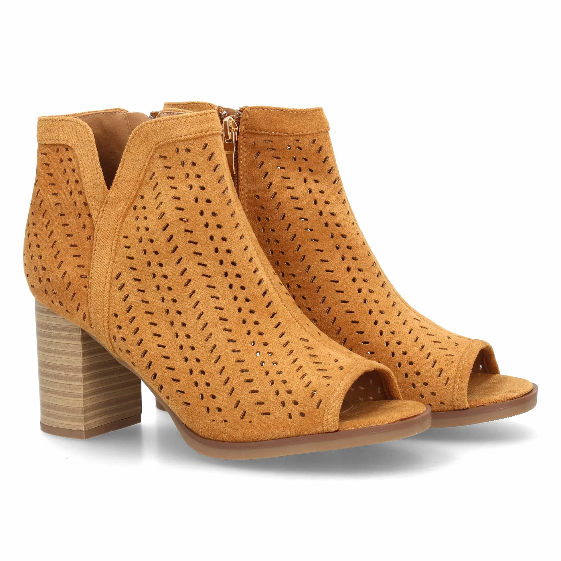 Botin de Tacon para Mujer con Calados Punta Abierta Cremallera Talon Primavera Verano