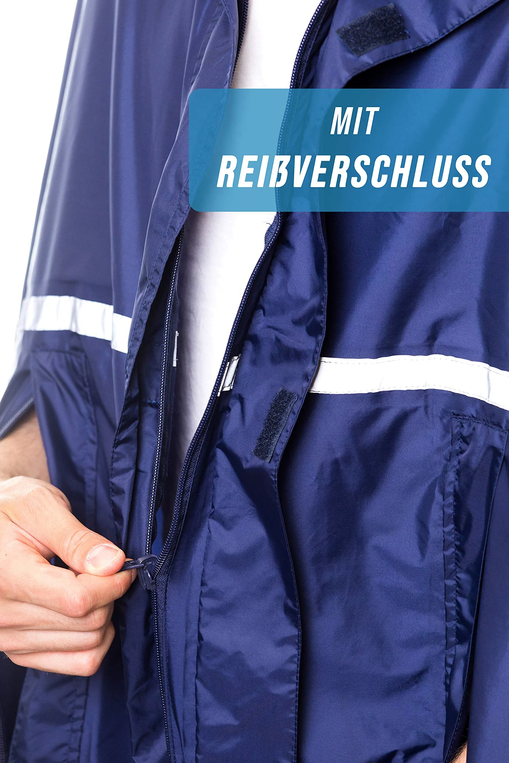 HOCK Poncho de lluvia premium con cremallera, ideal para bicicletas eléctricas y ciclomotores, poncho impermeable con reflectores, protección contra la lluvia para hombre y mujer, ropa impermeable de