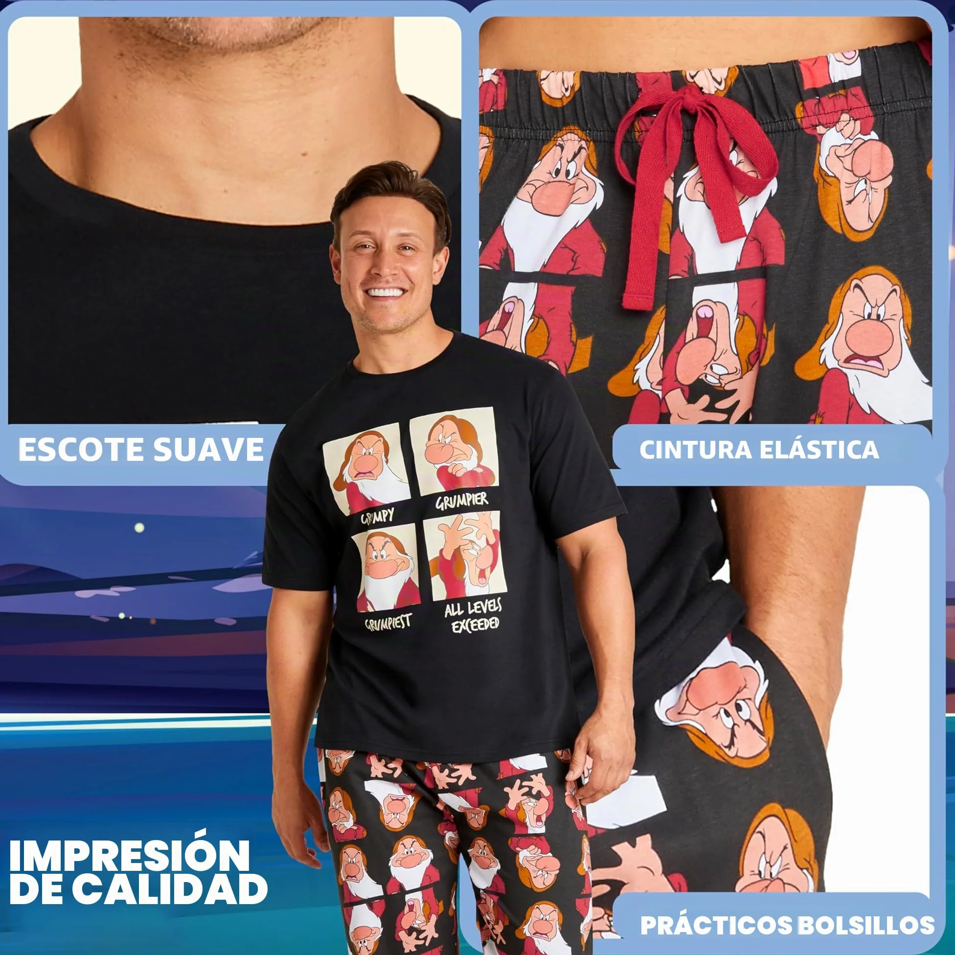 Disney Pijamas para Hombres - Camiseta y Pantalones, Conjunto Tallas S-3XL Regalos Navidad