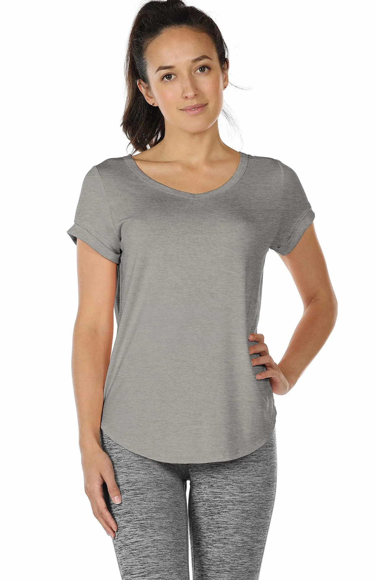 icyzone Camiseta de Yoga Deportiva de Suelta Transpirable de Manga Corta de Espalda Abierta para Mujer