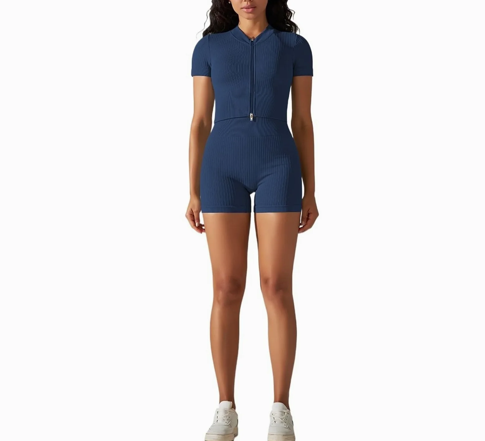 Sporstwear - Conjunto de yoga sin costuras para mujer, manga corta, con cremallera, pantalones cortos, ropa de gimnasio, fitness, chándal sin mangas, blanco, S