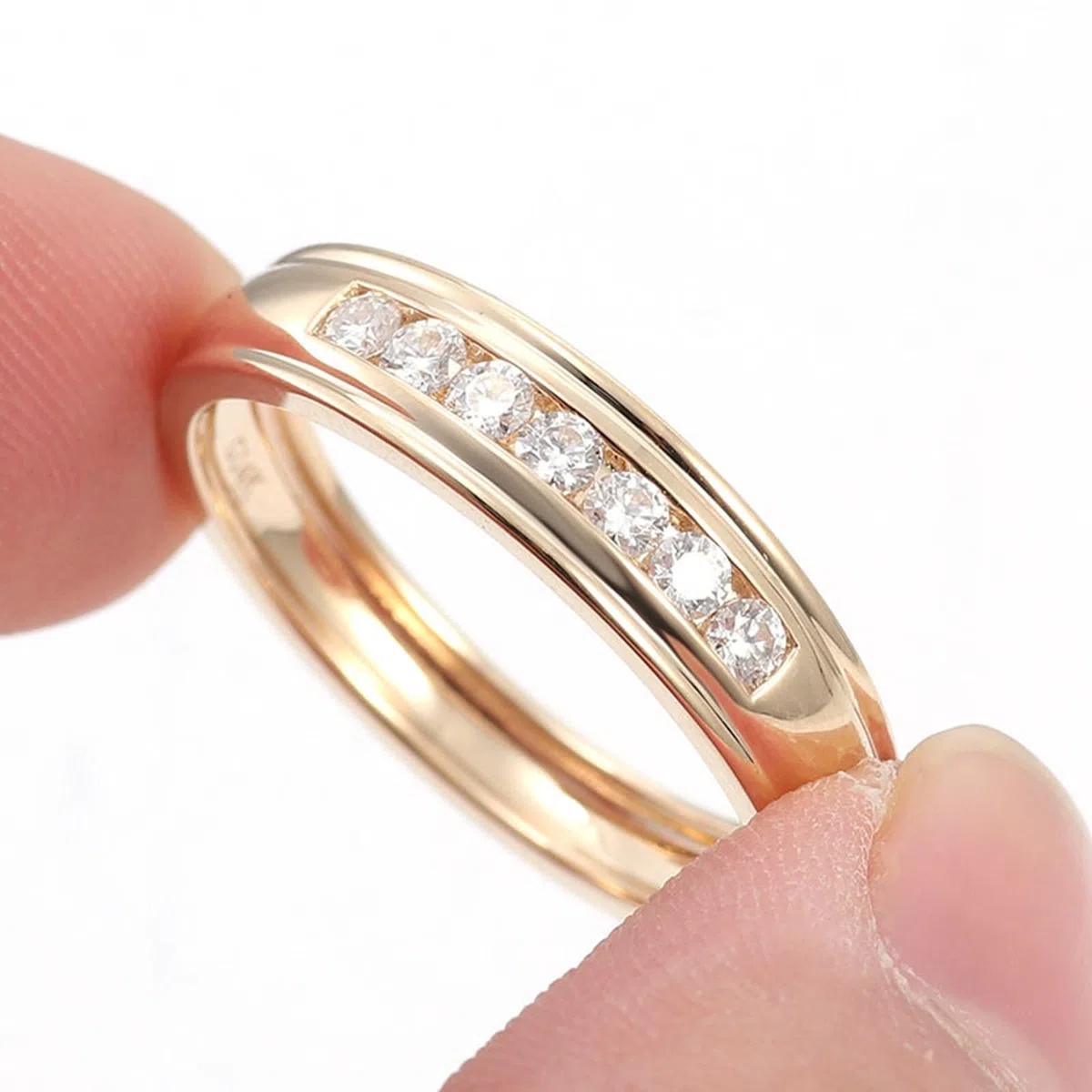 Anillo de oro amarillo para mujer, Moissanite, anillo de compromiso, oro auténtico 375/585/750, anillo de boda de media eternidad, 9 K/14 K/18 K, oro con grabado para mujeres