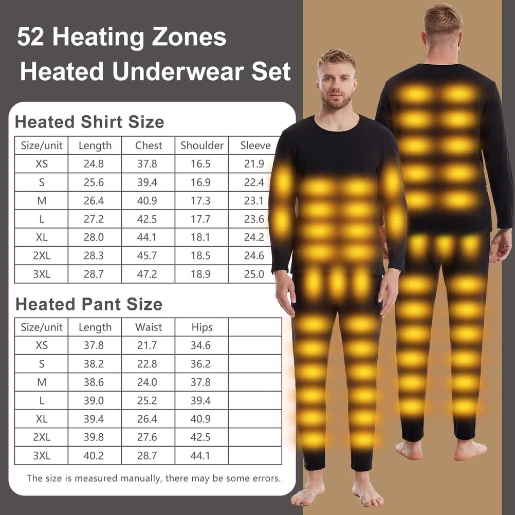 Ropa Interior Térmica Calefactable para Hombres, Conjunto De Pantalones Largos Eléctricos con 52 Zonas De Calefacción, Camiseta Y Pantalones como Capa Base Calefactable