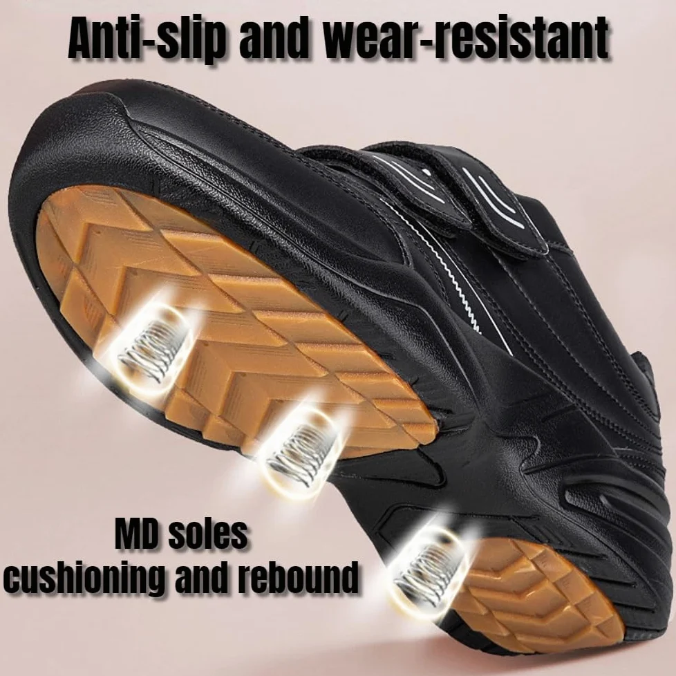 Zapatillas de Deporte Hombre Zapatos de Cuero Anchos Hombres | Zapatillas para Caminar Hombre Zapatos de piel para diabéticos Cierre Ajustable Hinchados o Diabéticos