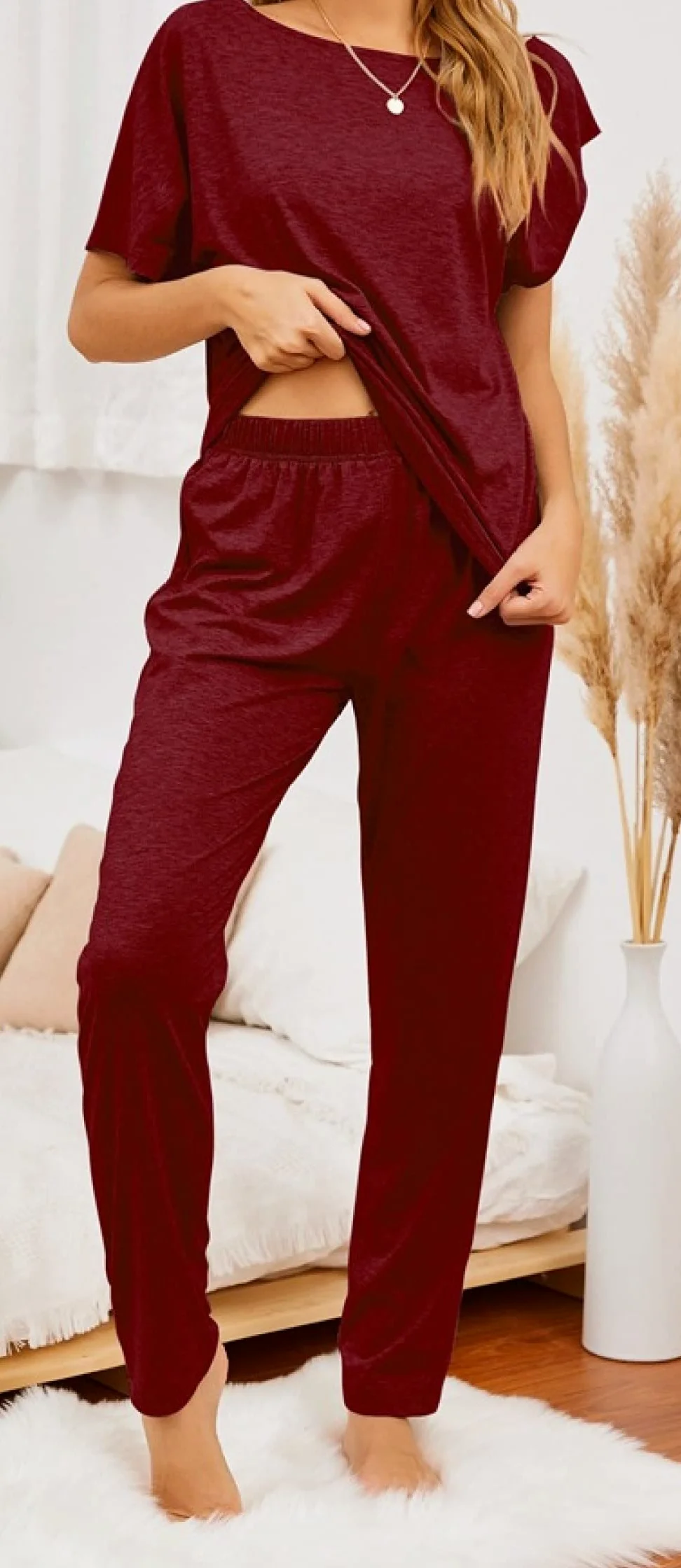 Pijama De Mujer Manga Corta,Talla Grande Cuello Redondo Rojo Pijama De Manga Corta Para Mujer Conjunto De 2 Piezas Pijamas Suaves Y Cómodos Para Mujer Ropa De Salón Regalo Del Día De La Madre Par