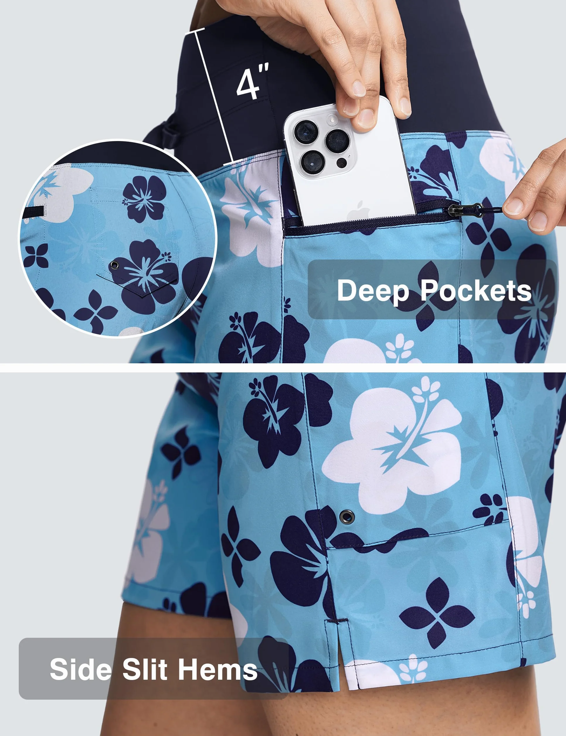 ISEEGZ Pantalones cortos de natación de cintura alta de 5 y 9 pulgadas para mujer, de secado rápido, UPF 50+, con forro y bolsillos con cremallera