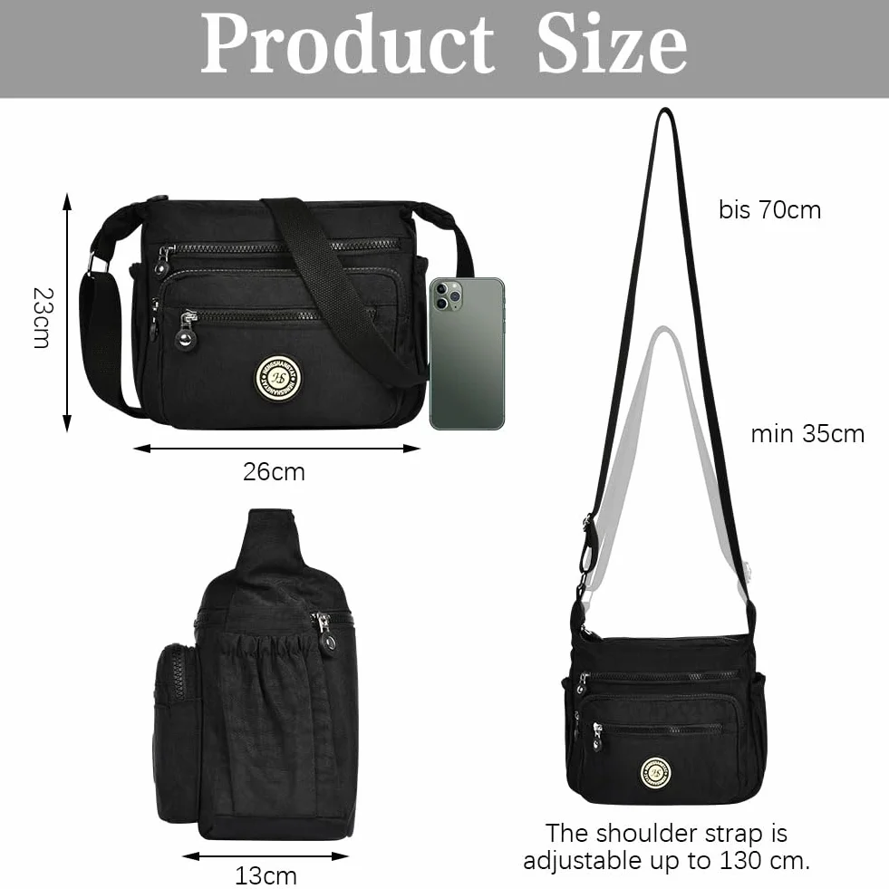 Aucuu Bolso Bandolera Mujer, Impermeable Nailon Crossbody Bolso, Grande Crossbody Bolsos con Correa Ajustable, Múltiples Bolsillo, para Viajar, Escuela, Compras, Trabajo
