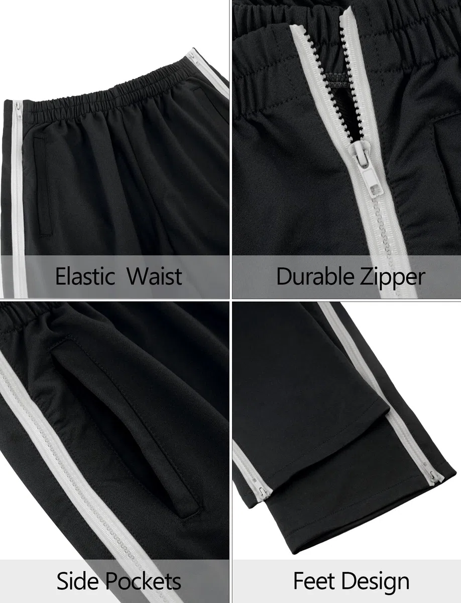 FEOYA Pantalones de chándal para hombre, con cremallera lateral, apertura completa, para gimnasio, deportes, postoperatoria, pantalones de descanso con bolsillos, Negro, 34-37