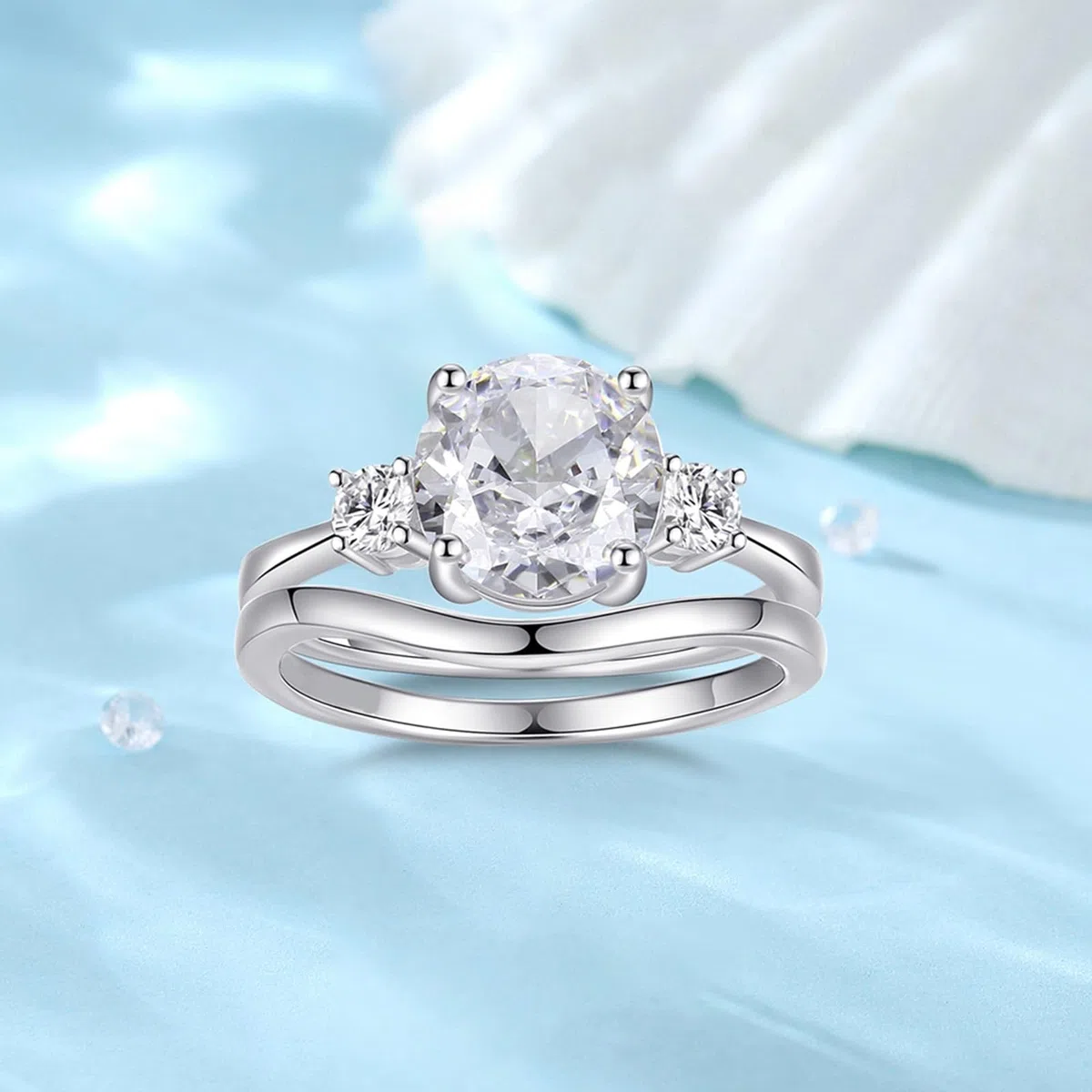 Anillos de boda de oro auténtico Moissanite, anillo de compromiso de oro blanco, 2 unidades, anillo de mujer, oro de 2 quilates, moissanite, apilable, anillo para mujer