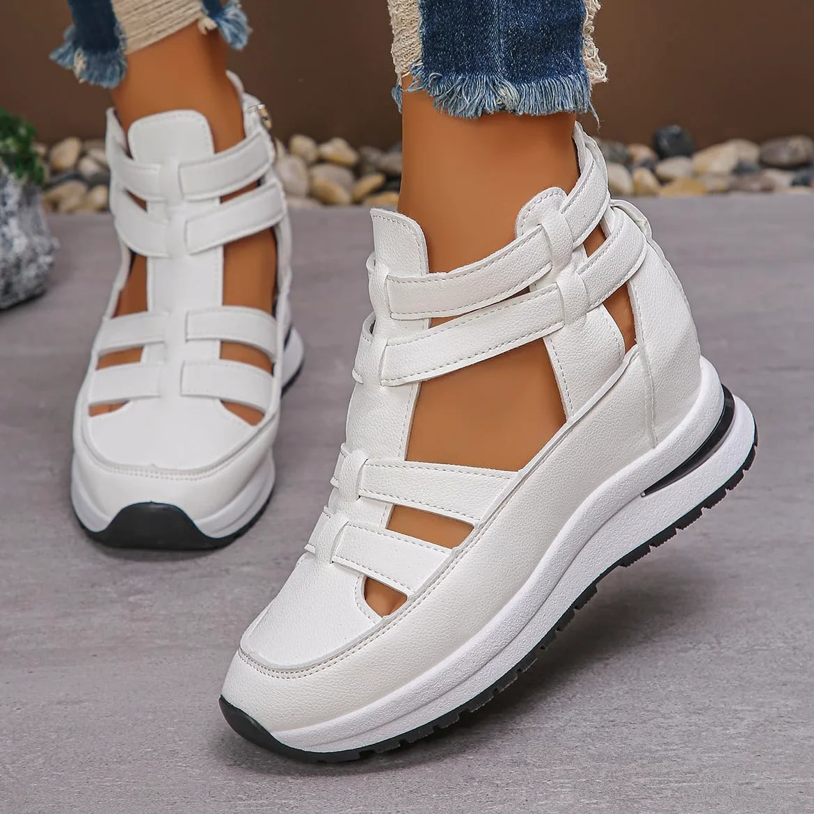 Sandalias para mujer, transpirables, sandalias de tacón para mujer, sandalias de punta cerrada, sandalias romanas de gladiador de verano