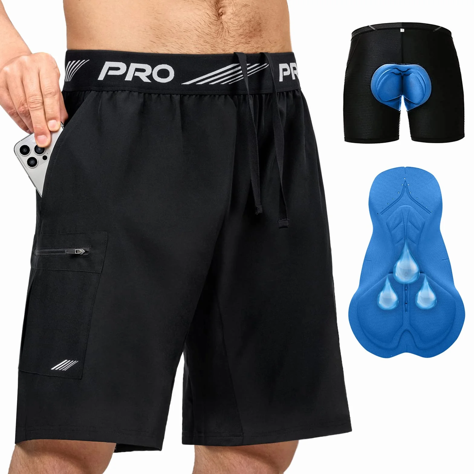 Pantalones cortos de bicicleta de montaña para hombre con ropa interior acolchada 4D extraíble, ligeros, pantalones cortos de ciclismo MTB, ajuste holgado, pantalones cortos de bicicleta