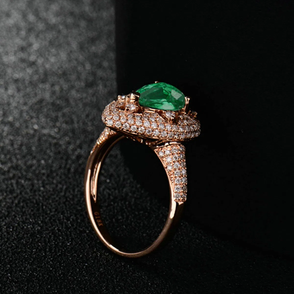 Anillos de boda de oro rosa para mujer, oro real de 18 quilates, 14 quilates, 9 quilates, talla H 1/2-V 1/2, anillos de compromiso de matrimonio con gota de agua con esmeralda de 2 quilates y