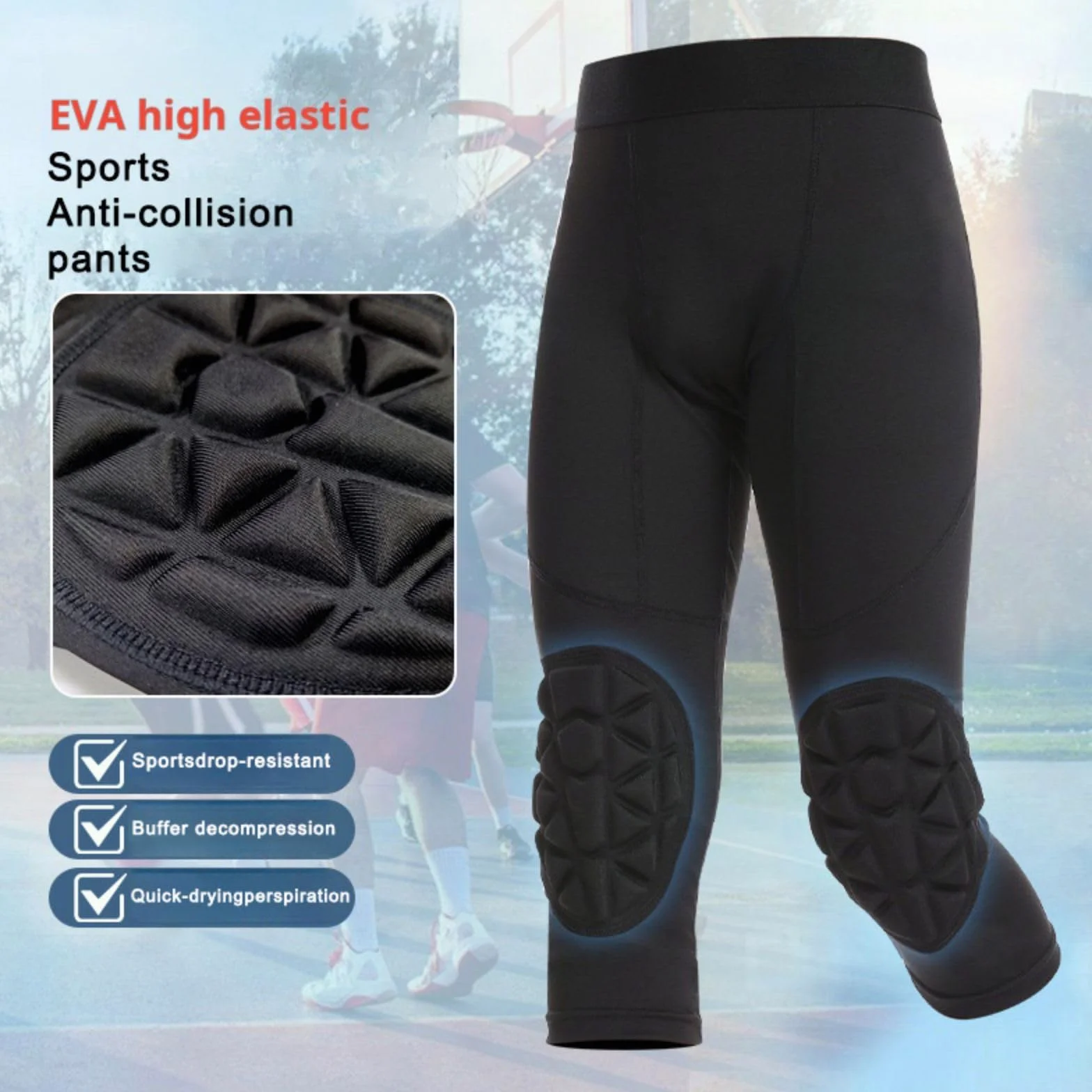 Hotfiary Pantalones de compresión niños jóvenes Rodilleras Baloncesto Leggings fútbol Acolchados 3/4 Mallas Deportivas atléticas Portero