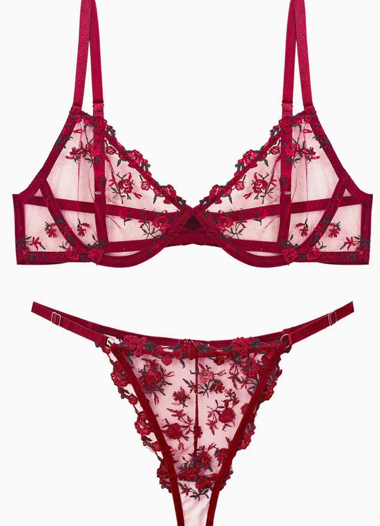FEOYA Lencería sexy para mujer, conjunto de brasier y bragas de encaje a juego, malla bordada, bralette push up, tanga, ropa interior de dos piezas