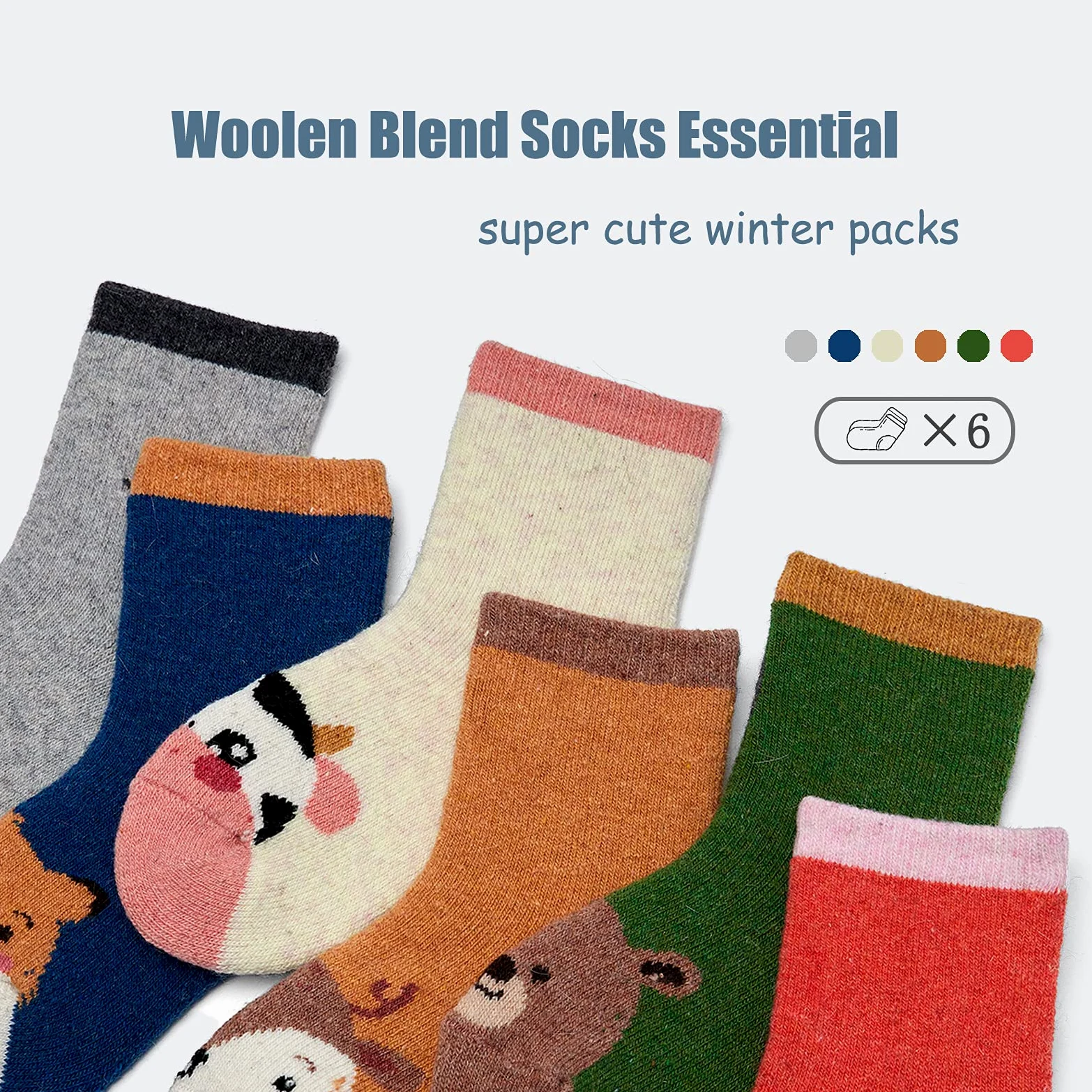 Calcetines de lana para niñas, calcetines cálidos de invierno, calcetines térmicos gruesos para niñas, 6 pares
