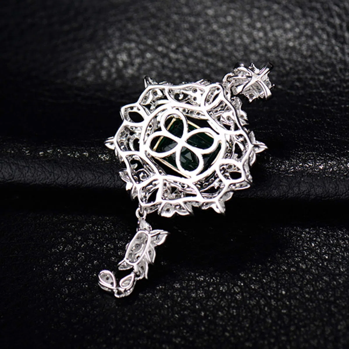 Collar con Colgante, Borla de Flores con Esmeralda creada en Laboratorio de 3 Quilates, Oro de 18 Quilates/Plata de Ley 925, Collares con Colgante para Mujeres y niñas, Regalo para el día de la