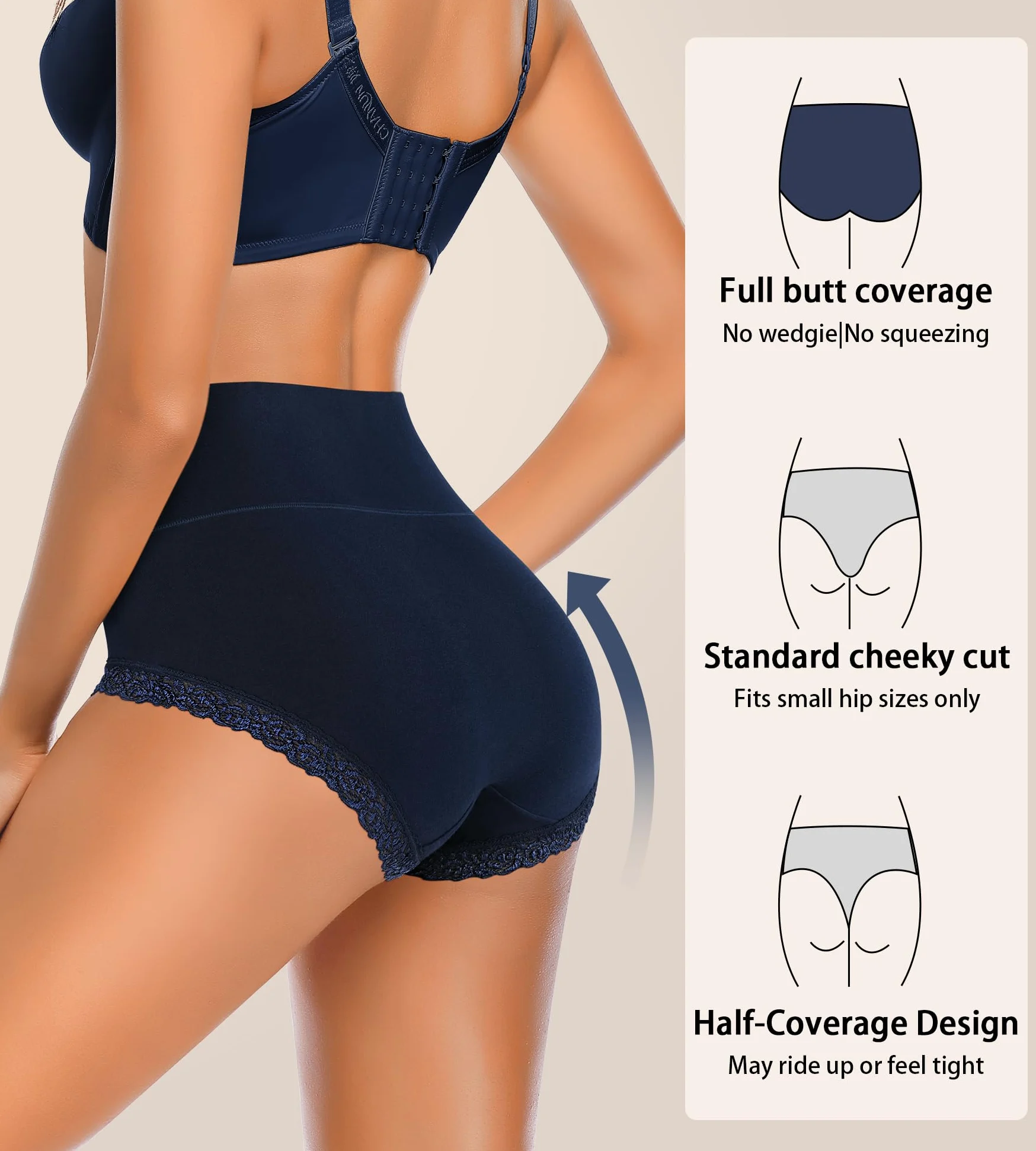 Ropa interior de algodón para mujer, suave, elástica, control de abdomen, cómoda, sin rollitos, pantalones cortos