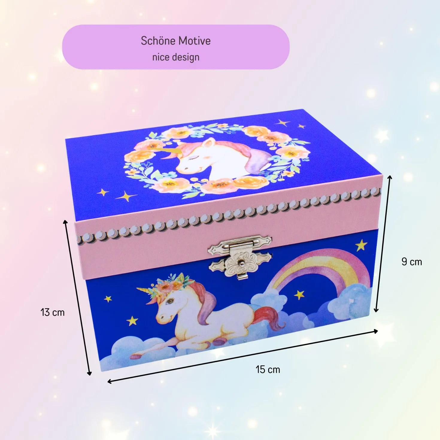 Caja musical joyero unicornio azul para niñas lago de los cisnes