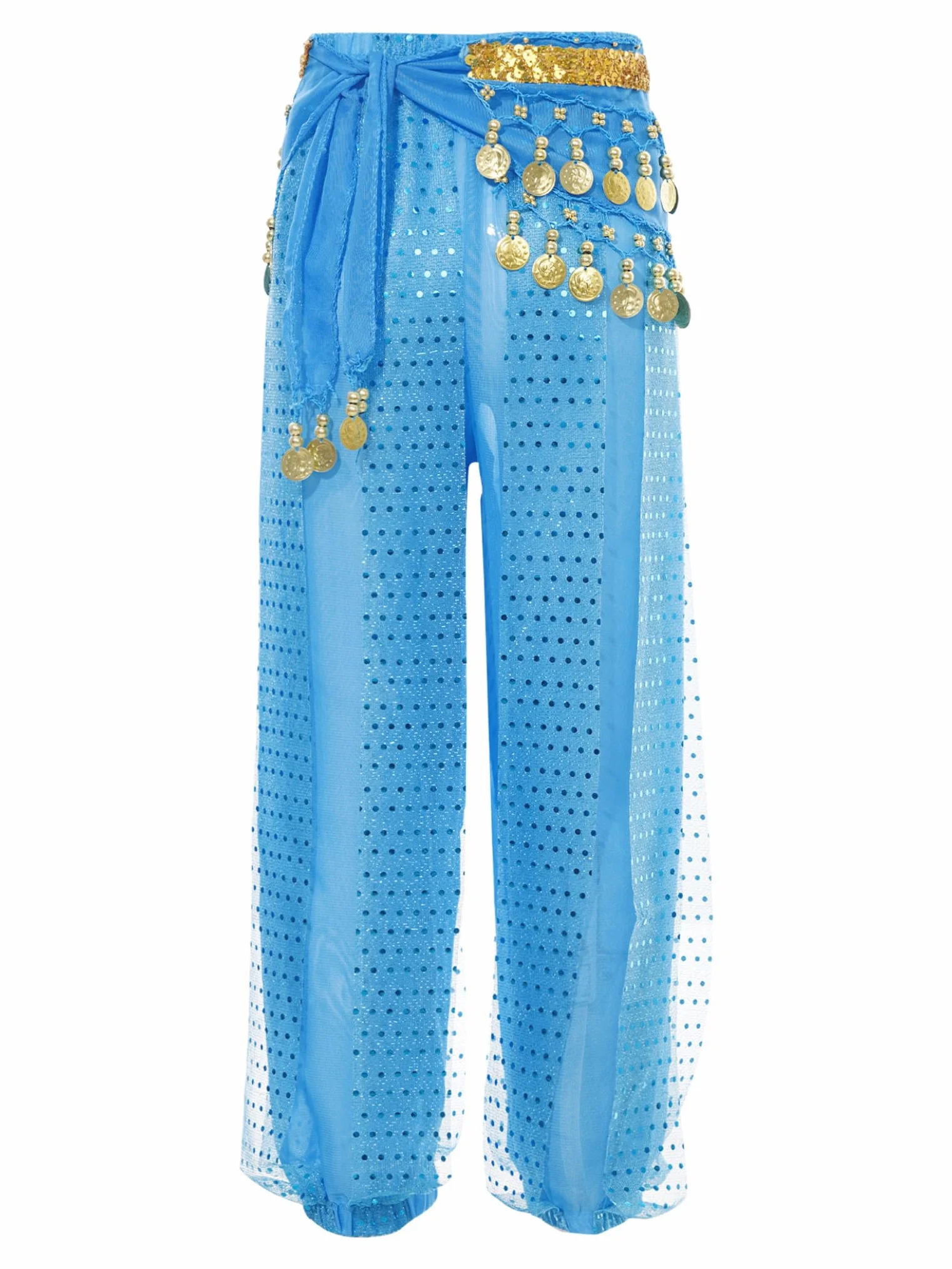 Pantalón Bombacho con Monedas para Niñas Gasa Brillante Cintura Elástica