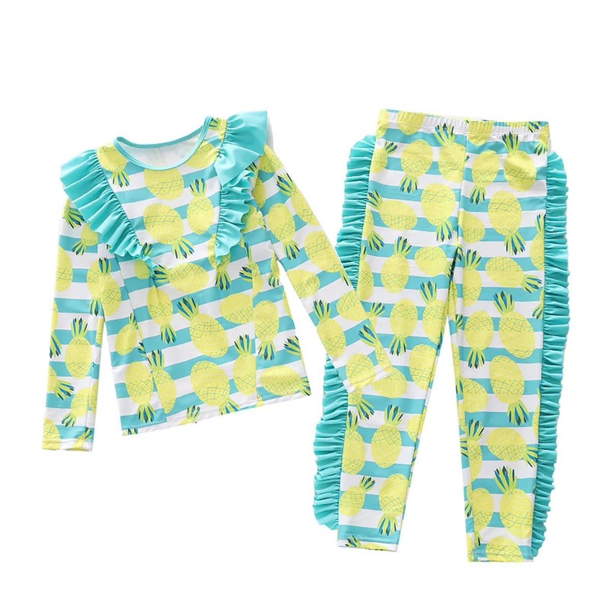 Generisch Traje de baño de verano para niña con mangas largas y dobladillo con volante, protección solar para niños pequeños hasta escolares