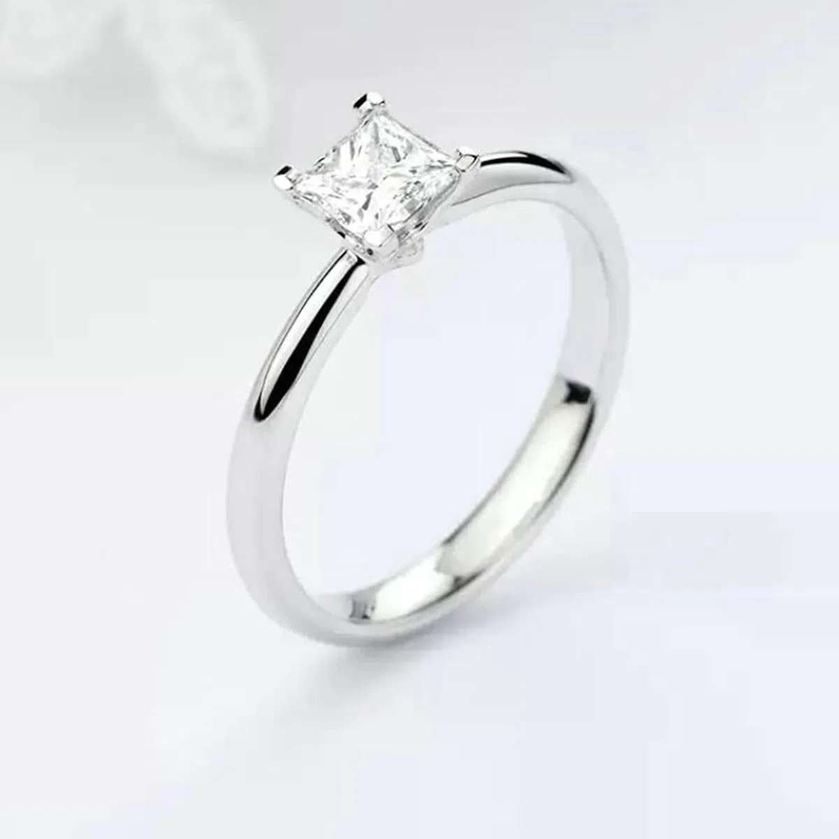 Wycian Anillos de Compromiso Mujer Anillo Compromiso Diamante 9/14/18K Oro Blanco/Platino Diamante de Talla Princesa de 0,5 CT Talla 23,5 Sólido No Chapado Popular para Señoras Cóctel Joyas
