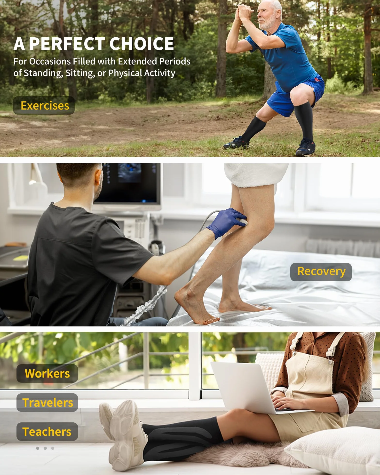 CAMBIVO Medias de Compresión 20-30mmHg 3 Pares para Mujer y Hombre, Calcetines Compresion para Varices, Deporte, Viajes
