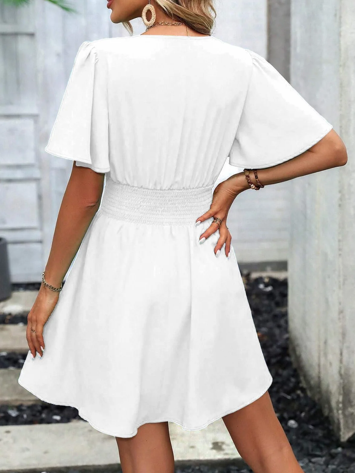 LIAMERHE Vestido Manga Larga/Manga Corta Mujer Casual Vestidos Largos Cuello en V Elegante Dress de Manga Farol Vestido línea A Mangas Mariposa