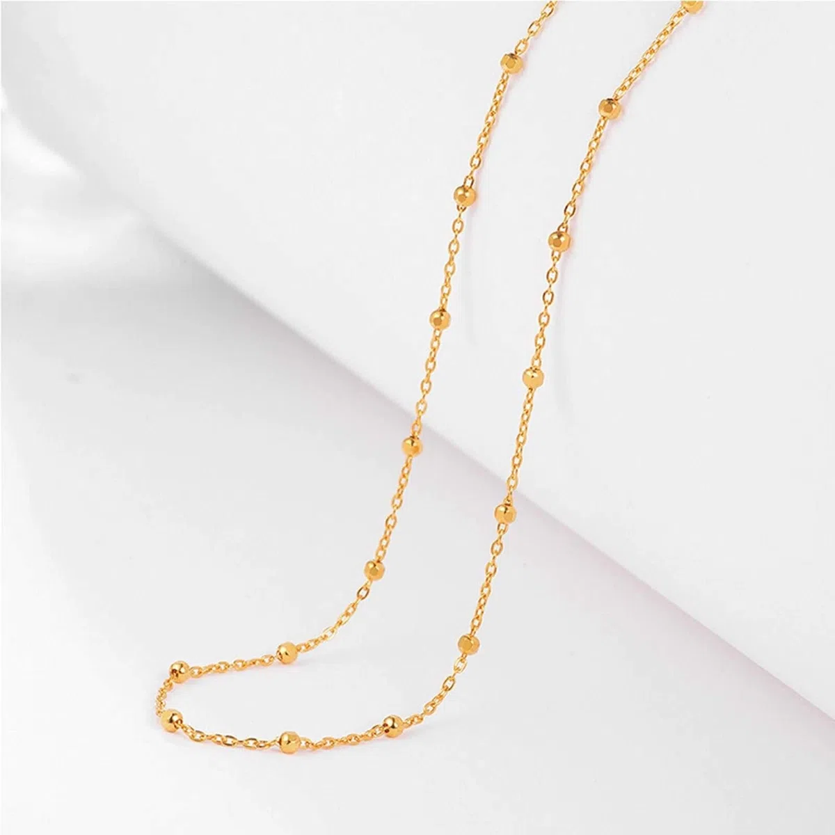 Collar de Cadena de Bolas para Mujer de Oro Amarillo de 18 Quilates para Fiesta de Boda