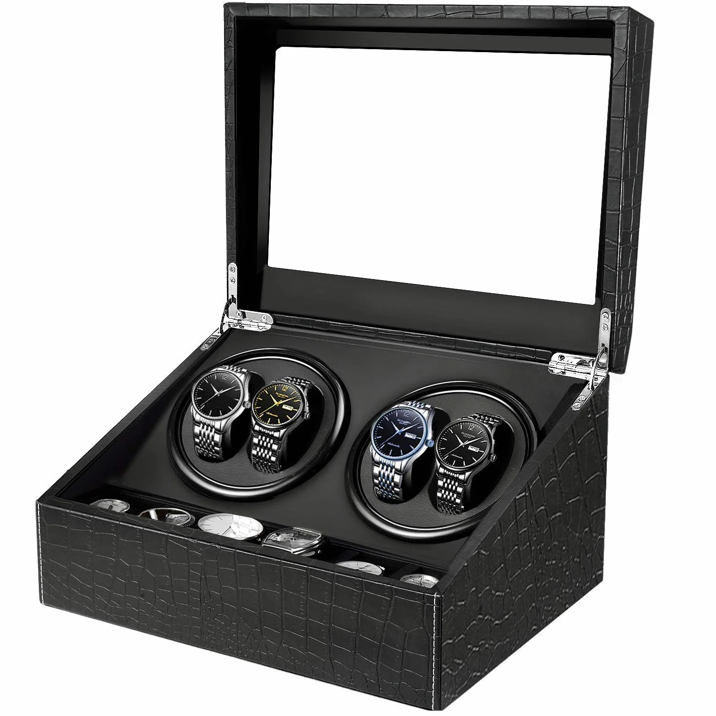 Bobinadora Mecánica Automática Silenciosa Giratoria para 6 Relojes Negro Clásico