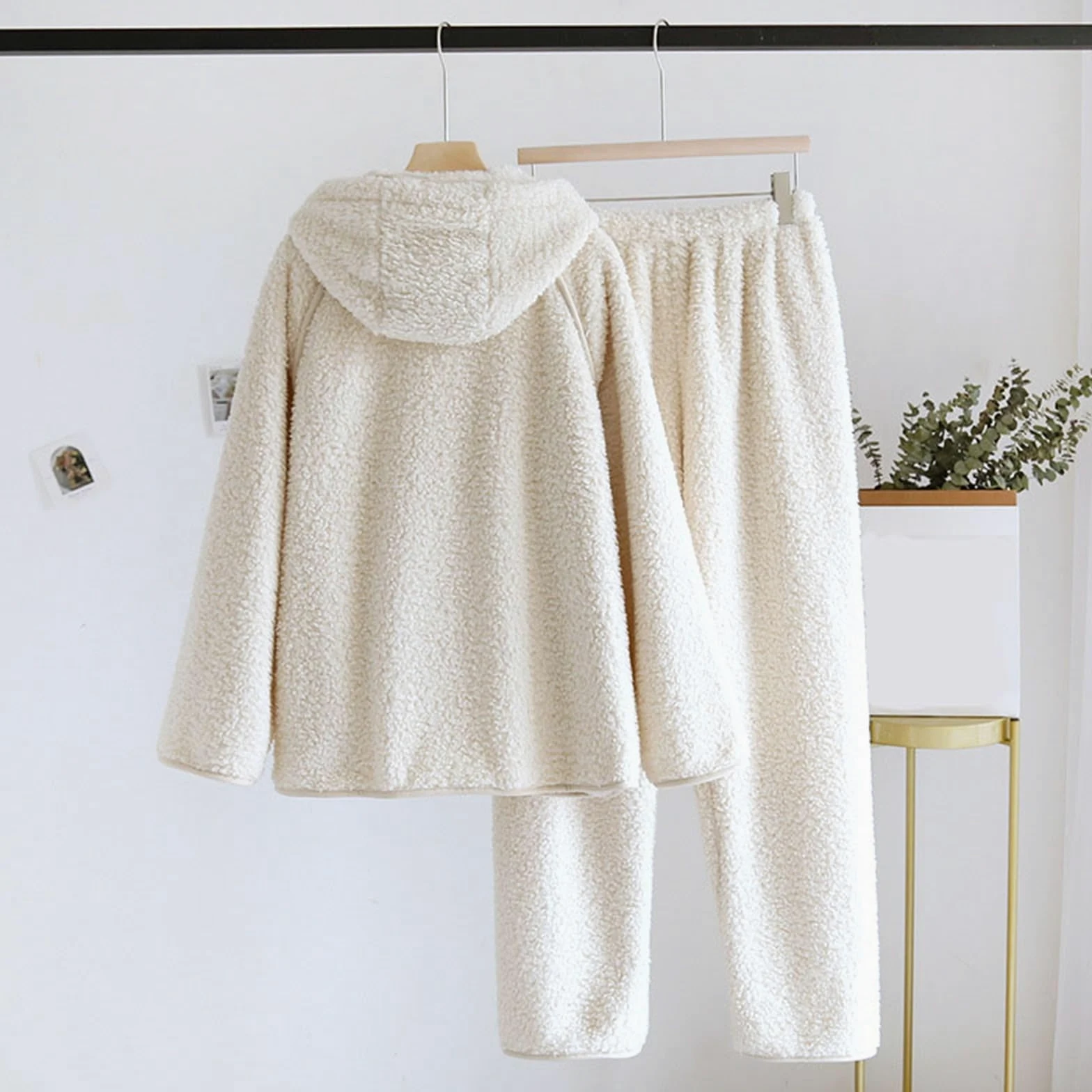 Pijama para mujer, otoño e invierno, juego de pijama de felpa de dos piezas de manga larga gruesa de franela y pantalones de 2 piezas cálido traje de casa de forro polar ropa de salón térmica