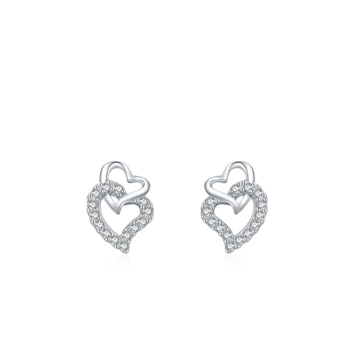 Pendientes de oro de 9/14/18 quilates para mujer, oro real, corazones entrelazados, aretes de tuerca pavé de moissanita