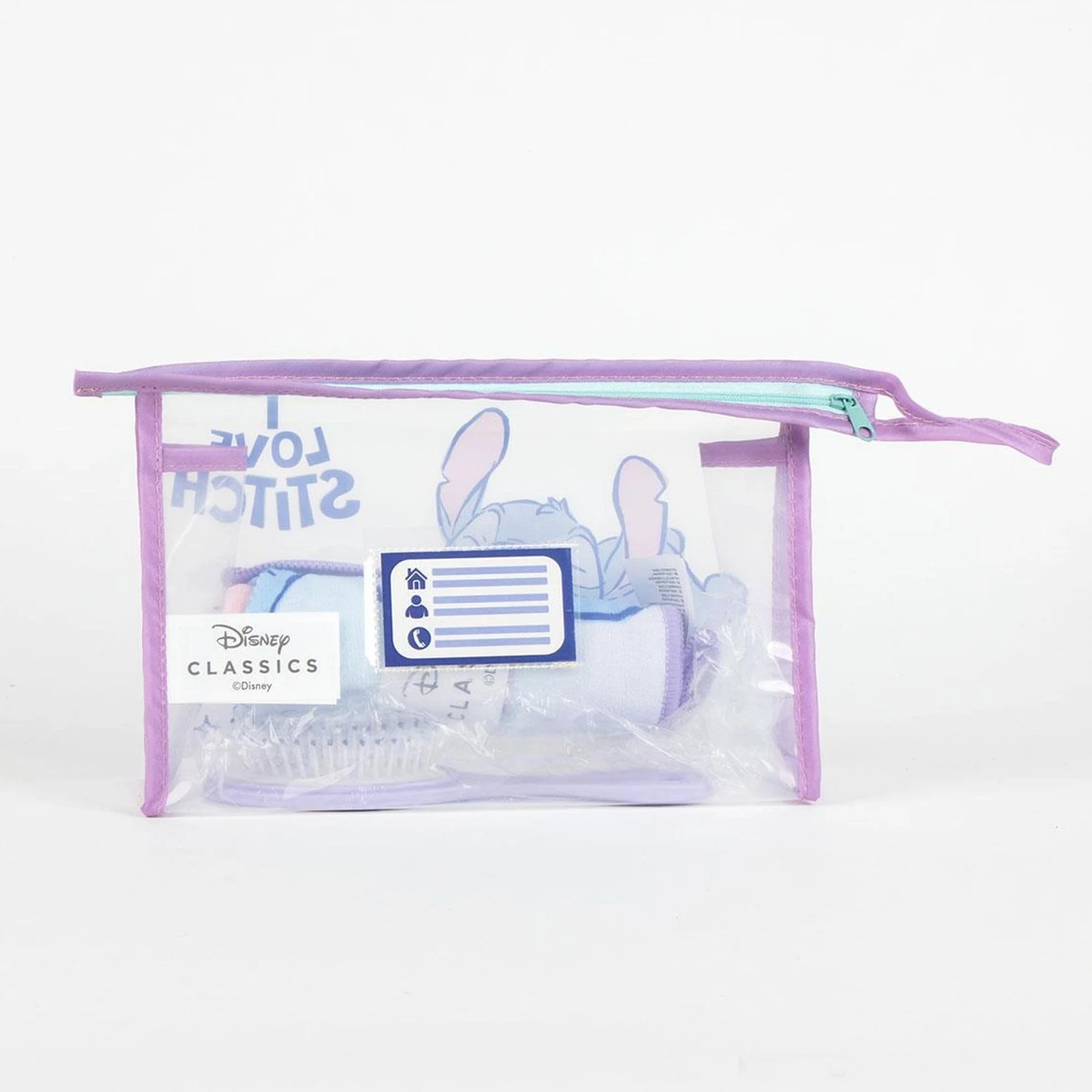 Neceser Aseo Viaje Accesorios Stitch con Peine, Toalla y Bolsa de Stitch - Neceser Aseo Stitch para Viaje o Escuela